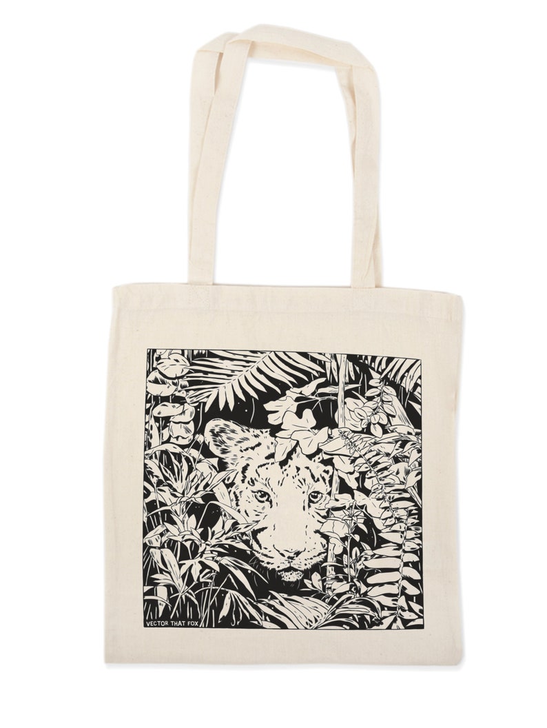 Tiger Tote Bag Illustration Sérigraphie Design, 'JUNGLE CAT', par Vector That Fox image 2