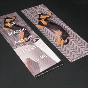 Illustrated Dog Bookmark 'Stop Reading and Pay Attention to Me' Double-sided 400gsm matte laminate card stock bookmark, by Vector That Fox image 2