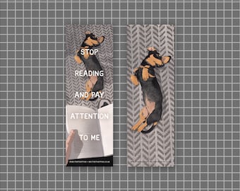 Illustrated Dog Bookmark 'Stop Reading and Pay Attention to Me' Double-sided | 400gsm matte laminate card stock bookmark, by Vector That Fox