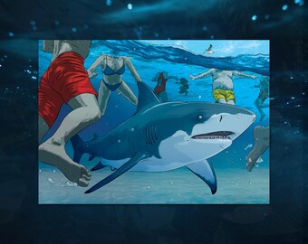 FLORIDA SHARK - bull shark illustration art print, by Vector That Fox