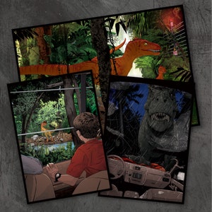 Jurassic Park illustrations bundle | Velociraptors, Tyrannosaurus Rex, Dilophosaurus | high-quality giclée prints, by Vector That Fox