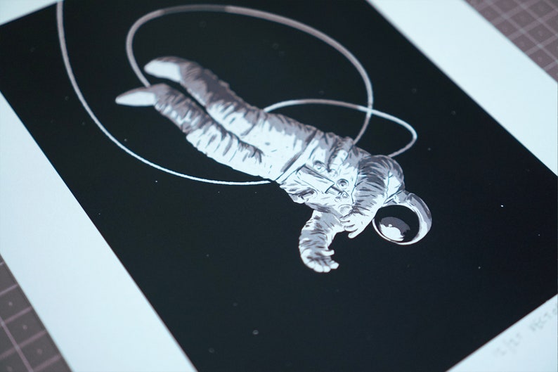 Astronaut A4 high-quality illustration art print onto 300gsm white stock, by Vector That Fox image 2