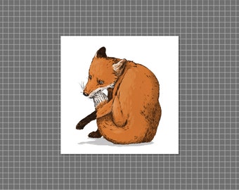 Fox biting it's tail illustration | high-quality 21cm square art print on 300gsm card stock, by Vector That Fox