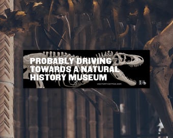 Museum dinosaur bumper sticker | "Probably driving towards a natural history museum" 20cm x6cm vinyl car bumper sticker, by Vector That Fox
