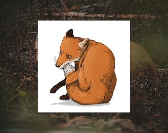 Fox biting it's tail illustration | high-quality 21cm square art print on 300gsm card stock, by Vector That Fox