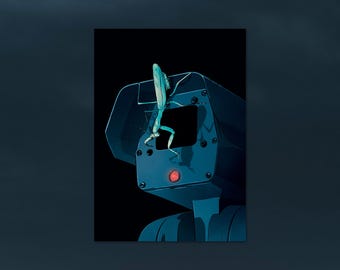 NOPE - praying mantis blocking a CCTV camera illustration art print, by Vector That Fox