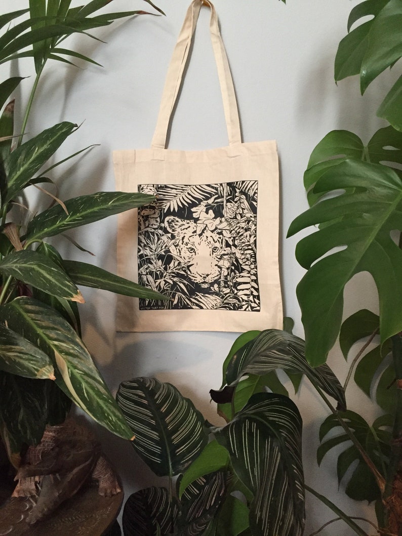 Tiger Tote Bag Illustration Sérigraphie Design, 'JUNGLE CAT', par Vector That Fox image 1