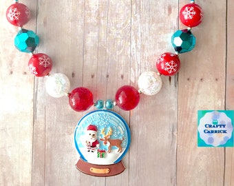 Snow Globe - Snow Globe Necklace - Christmas Necklace - Christmas - Santa - Santa Necklace - Christmas Outfit - Chunky Bead Necklace