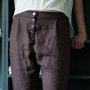 Loose Linen Pants: Women&#39;s Brown Loungewear Trousers