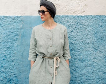 Linen Clothing, Linen Wrap Dress, Linen Robe Dress, Linen Summer Dress, Pajama Robe, Linen Jacket, Wrap Cardigan, Button Down Robe, Boho