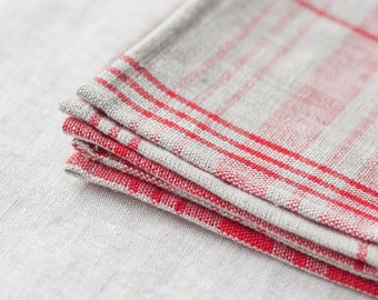 Linen Tartan Napkins, Cloth Napkins, Kitchen Napkins, Table Cloth, Natural Linen Napkin, Christmas Gift, Farmhouse Table Decor, Gift For Mom