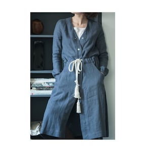 Linen Clothing, Linen Robe Dress, Linen Wrap Dress, Linen Bathrobe, Button Down Cardigan, Linen Summer Robe, Pajama Robe, Linen Loungewear