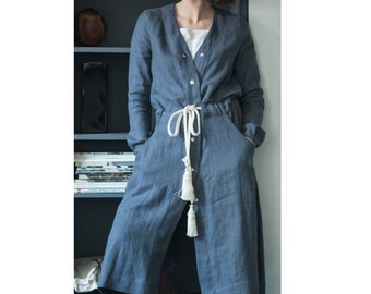 Linen Clothing, Linen Robe Dress, Linen Wrap Dress, Linen Bathrobe, Button Down Cardigan, Linen Summer Robe, Pajama Robe, Linen Loungewear