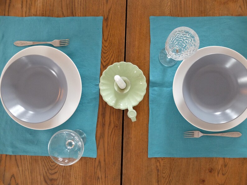 Linen Placemats Square Placemats Linen Table Decor Green Etsy