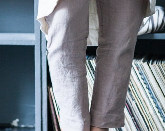 Dusty Rose Linen Capri Pants: Women's Loungewear Sleepwear