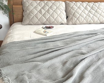 Organic Wool Pillow: Linen Quilted Cover, Winter Bedding