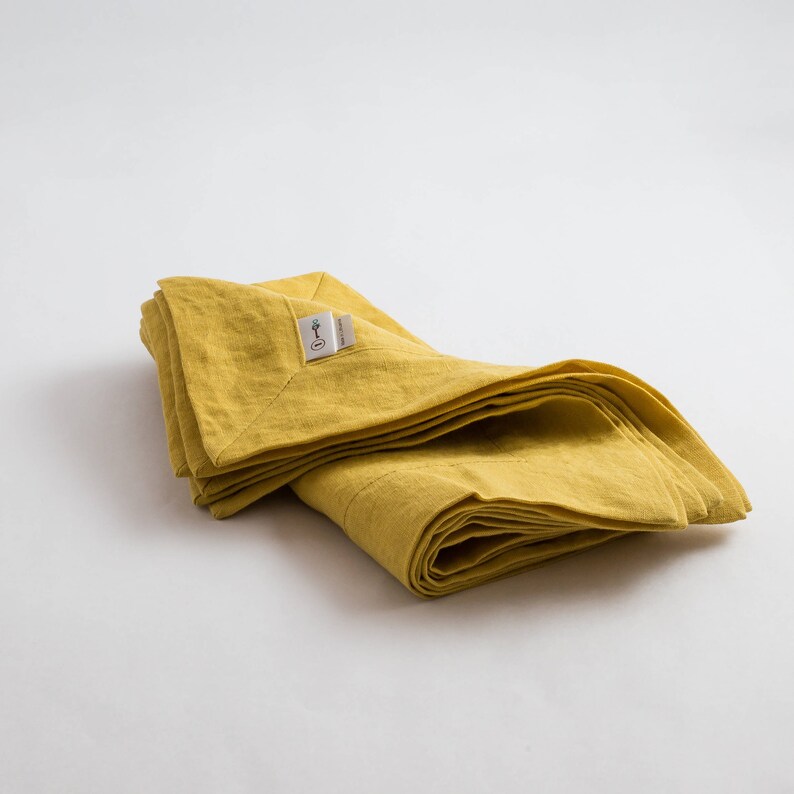 Linen Napkins, Cloth Napkins, Yellow Linen Napkins, Mustard Napkins, Cottagecore Decor, Organic Porch Napkins, Christmas Gift, Soft Linen image 3