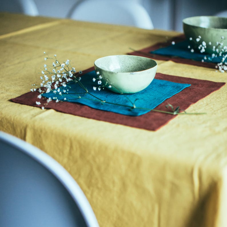 Linen Teal Napkins, Set of 4 Napkins, Green Cloth Napkins, Linen Table Decor, Square Napkins, Dining Rustic Decor, Tea Cloth Napkins image 4