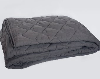 Organic Wool Comforter: Charcoal Linen Quilt, All Season Bedding