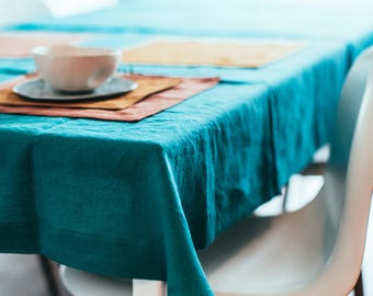 Linen Tablecloth, Blue Tablecloth, Table Linen, Dining Tablecloth, Natural Tablecloth, Rustic Linen Tablecloth, Xmas Gift For Mom, Home Gift