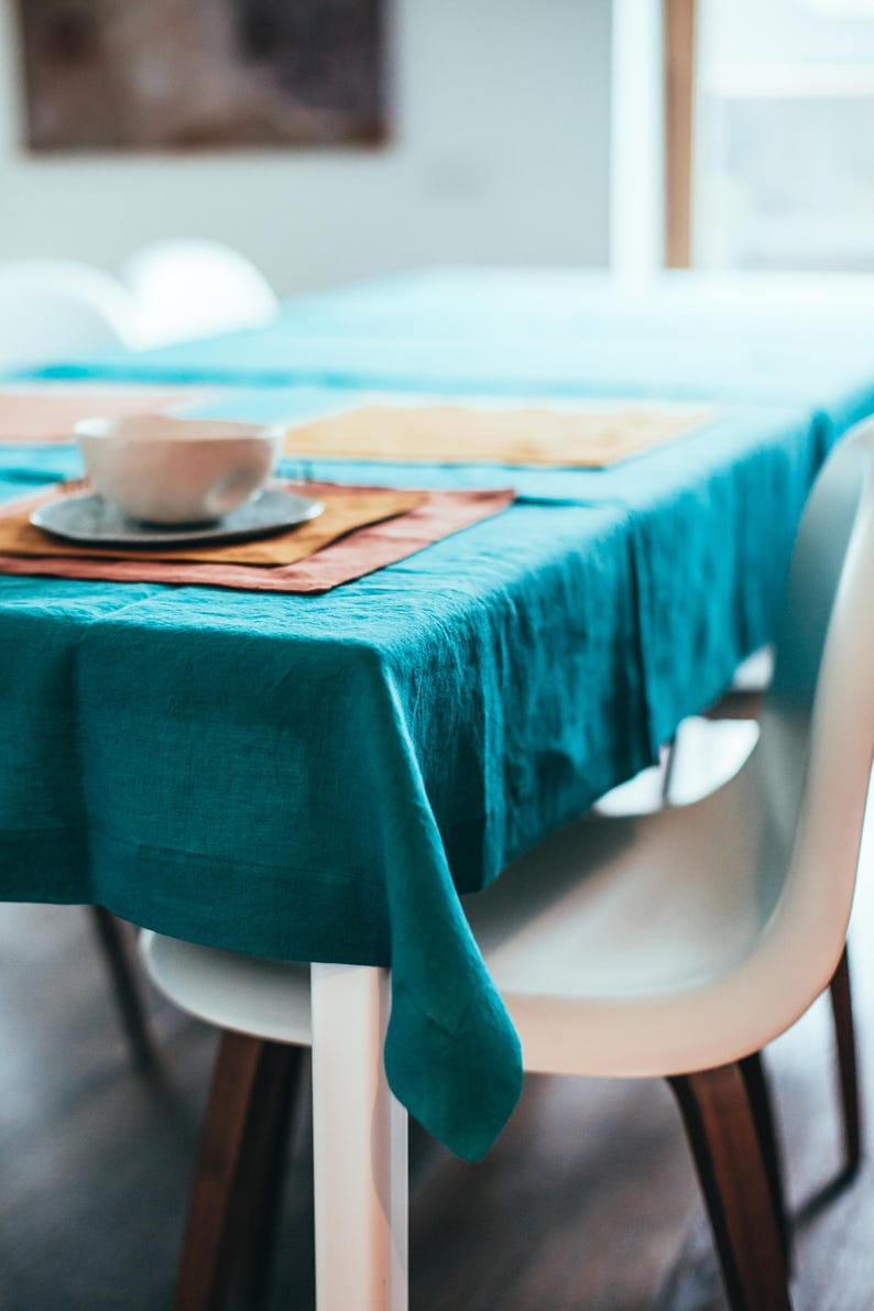 Blue Linen Tablecloth French Country Linen Rustic Table Etsy