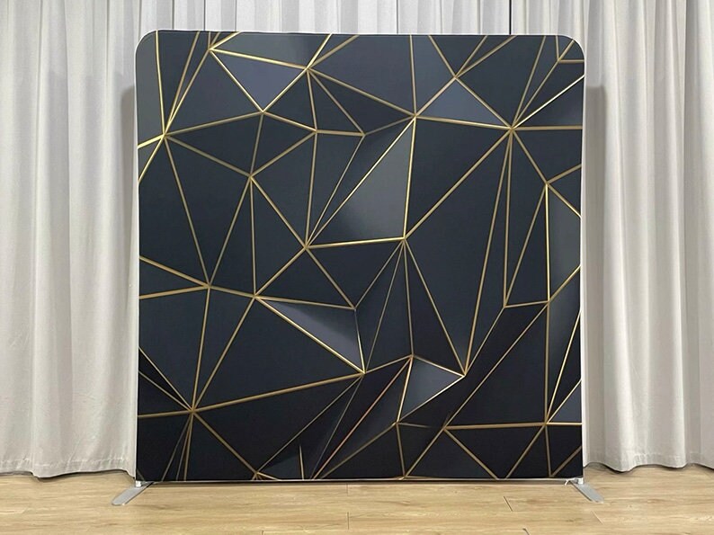 Black and Gold Geometric Photo Booth Pillowcase Backdrop Stand Birthday Party Decoration