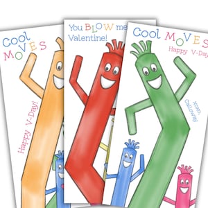 Pop Tube Fidget Toy Valentine Tag, Inflatable Man Valentine Tag, 3.5 x 7 inches Digital Download Editable File, You Blow Me Away, Cool Moves
