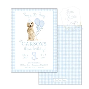 Golden Retriever Birthday Invite | Puppy Party Invite | Snips and Snails Puppy Dog Tails | Self-Editable | Come Sit Stay | Puppy Dog Party