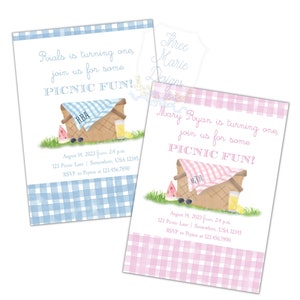 Picnic Birthday Invitation | Picnic Invite | Self-Editable | Blue Picnic Birthday Party | Pink Picnic Invite | Park Picnic Invitation