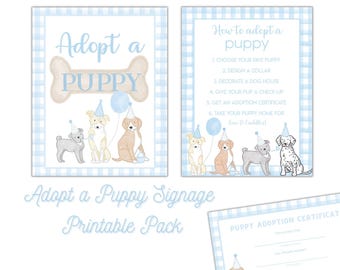 Bewegwijzering van het adoptiestation voor puppyfeestjes | Blue Adopt a Puppy-borden | Bewerkbare puppy-adoptie afdrukbare bestanden | Bewegwijzering voor puppyfeestje