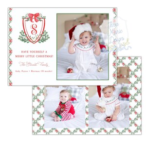 Classic Crest Christmas Card | Christmas Bow, Self-Editable | Red and Green Garland | Photo Christmas Card | Digital Christmas Card | Preppy