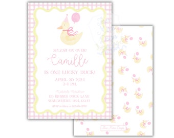 Pink One Lucky Duck Invite | Yellow Duck Invitation | Duck Birthday Invite | Self-Editable | Rubber Duck Invite | Yellow Ducky Theme Party
