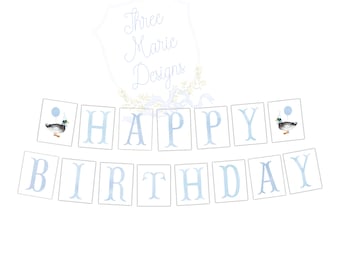 Stockente alles Gute zum Geburtstag Banner Printable | Ein Glücksente Party Dekor | Enten-Geburtstagsbanner | Stockenten-Geburtstags-Dekor | Geburtstag Enten Girlande