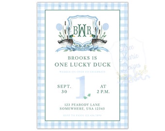 One Lucky Duck Invite | Mallard Duck Invitation | Duck Birthday Invite | Self-Editable | Hunting Birthday Invite | Mallard Theme Party