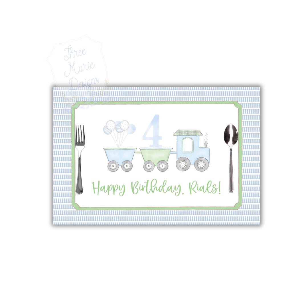 Train Birthday Printable Placemat Editable Custom Placemat Train