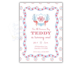 All American Boy Patriotic Birthday Invitation | Red White & Two Invite | USA Invite | Self-Edit | Red White Blue American Birthday Invite