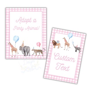 Pink Party Animals Editable Signage | Party Animal Food Signs | Don&#39;t Feed the Animals | Adopt a Party Animal | Zoo Theme Birthday