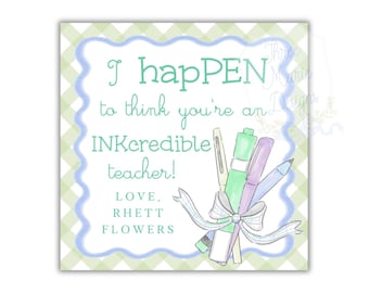 Stift Geschenkanhänger für Lehrer | Tinte - glaubwürdige Lehrerin | Einschulung Geschenk | Lehrer Wertschätzung Woche Geschenk | Bearbeitbar | 3x3, 4x4, 5x5