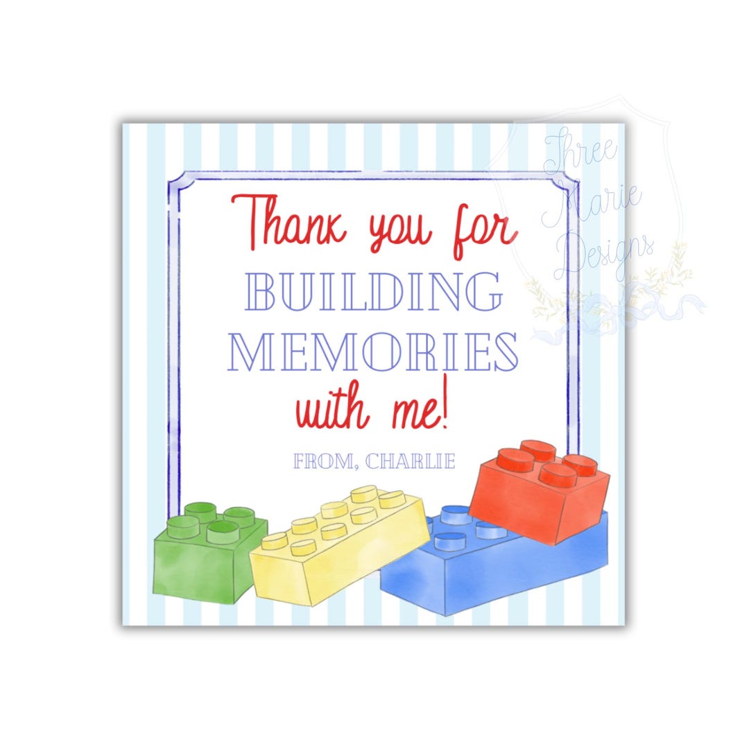 Bricks Birthday Party Favor Tag | Editable 3x3 Inches Brick Gift Tag ...