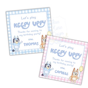 Keepy Uppy Blue Dog Party Favor Tag Printable | Self-Editable | Come Sit Stay | Puppy Party Signage | Blue Dog Party, Dog Birthday Favor Tag