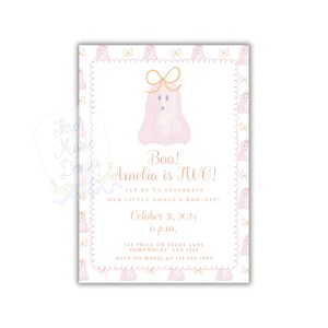Pink Ghost Halloween Birthday Party Invite | Pink Halloween Birthday Invitation | Costume Invite| Halloween Baby Shower Invite | Boo Invite image 3