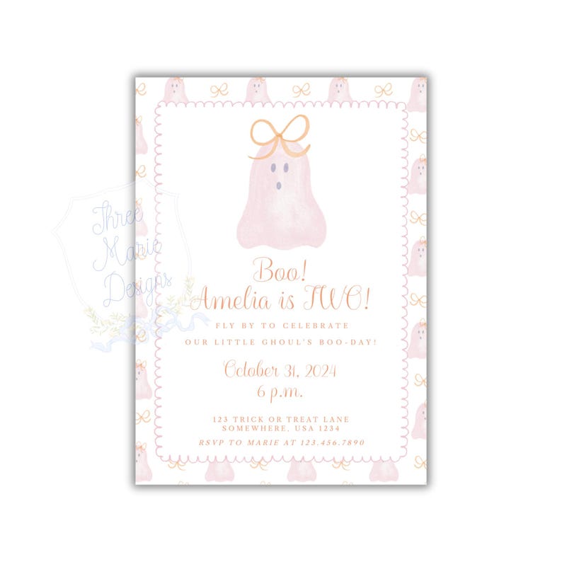 Pink Ghost Halloween Birthday Party Invite | Pink Halloween Birthday Invitation | Costume Invite| Halloween Baby Shower Invite | Boo Invite image 3