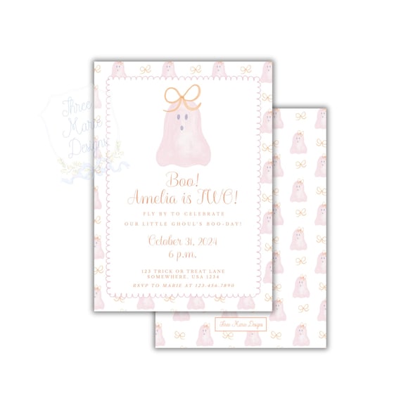 Pink Ghost Halloween Birthday Party Invite | Pink Halloween Birthday Invitation | Costume Invite| Halloween Baby Shower Invite | Boo Invite