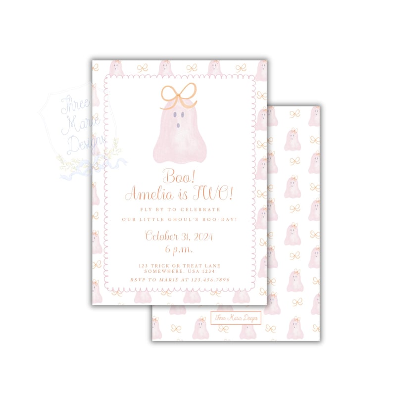 Pink Ghost Halloween Birthday Party Invite | Pink Halloween Birthday Invitation | Costume Invite| Halloween Baby Shower Invite | Boo Invite image 1