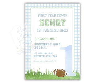 Blue First Down Birthday Invite | Football Invitation | Game Time Invite | Watercolor Football Invite | Sports Invite | Preppy Football