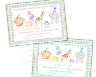 Watercolor Party Animals Invitation | TWO Wild Invite | Wild ONE Invite | Pink Party Animals Invite | Blue Party Animals | Zoo Theme Invite