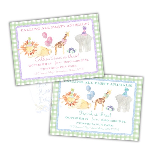 Watercolor Party Animals Invitation | TWO Wild Invite | Wild ONE Invite | Pink Party Animals Invite | Blue Party Animals | Zoo Theme Invite