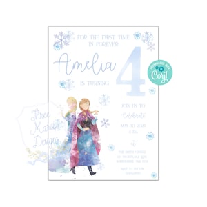 Winterkoningin prinses verjaardagsuitnodiging | Four the First Time Frozen-verjaardagsuitnodiging | Zelf-bewerkbare Frozen Princess Queen | Frozen-uitnodiging
