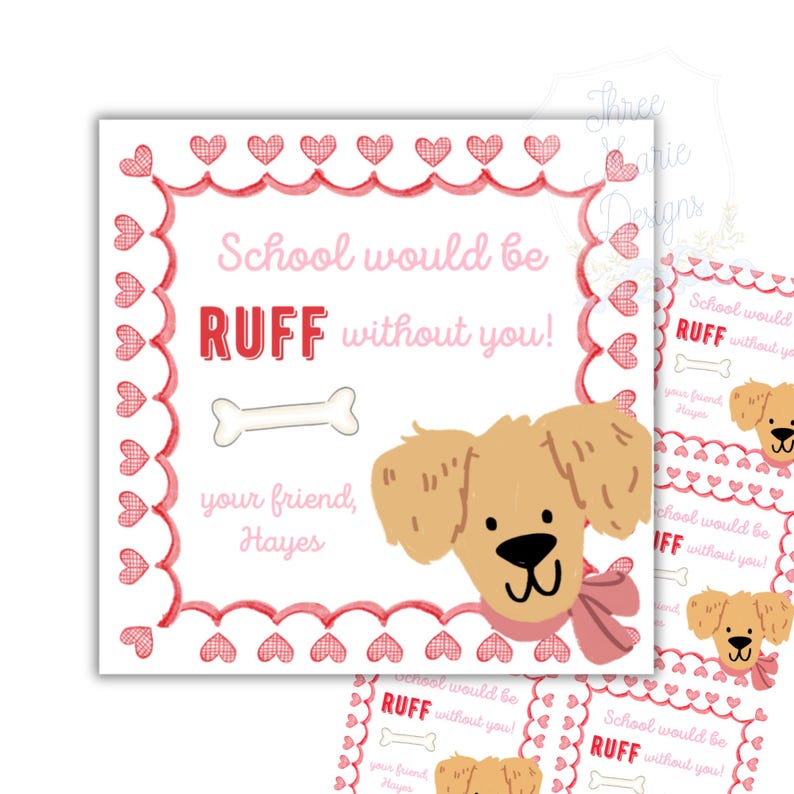 Its Ruff Without You School Would Be RUFF Without You Dog Valentine Tag | Puppy Valentine ...