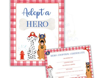 Adopt a Hero Party Signage | Fireman and Police Party | Adopt a Dalmatian and Police Dog Printable Party Signs | Dalmatian Adoption Station
